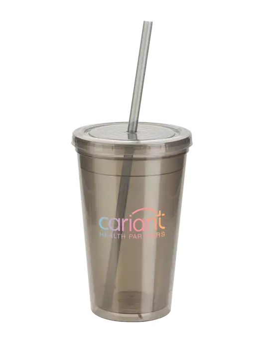 Sorrento Medium Grey 16 oz Tumbler with Lid & Straw w/Cariant Logo