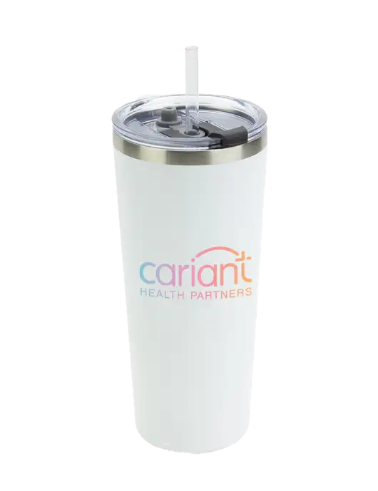 Brighton White 20 oz Insulated Tumbler & Straw w/Cariant Logo