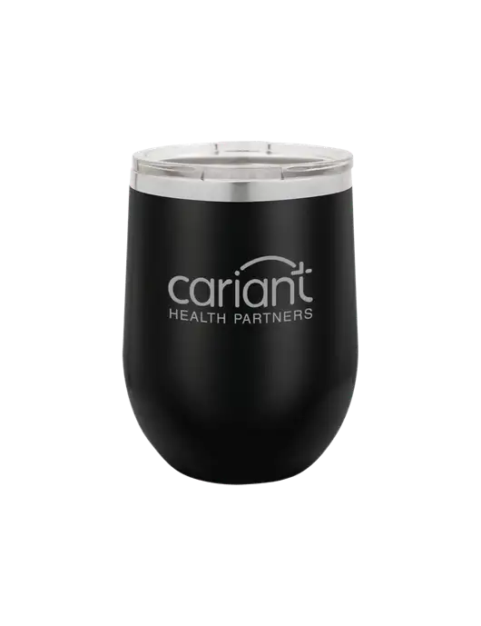 Polar Camel 12 oz Powder Coated Black Vacuum Insulated Stemless Wine Tumbler w/Cariant Logo
