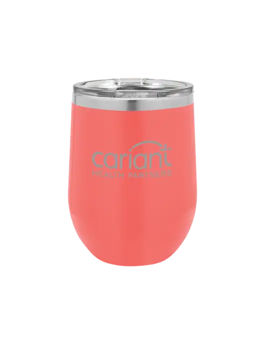 Polar Camel 12 oz Powder Coated Coral Vacuum Insulated Stemless Wine Tumbler w/Cariant Logo