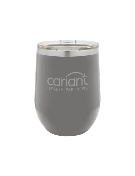 Polar Camel 12 oz Powder Coated Grey Vacuum Insulated Stemless Wine Tumbler w/Cariant Logo