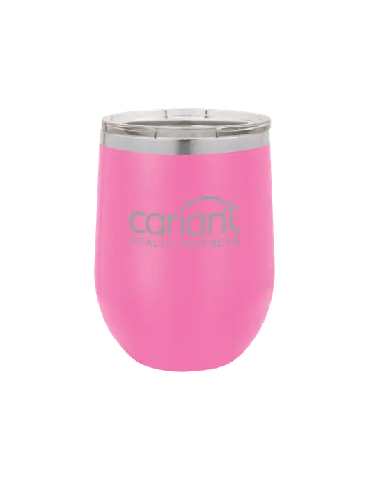 Polar Camel 12 oz Powder Coated Pink Vacuum Insulated Stemless Wine Tumbler w/Cariant Logo