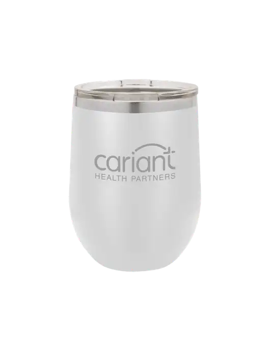 Polar Camel 12 oz Powder Coated White Vacuum Insulated Stemless Wine Tumbler w/Cariant Logo