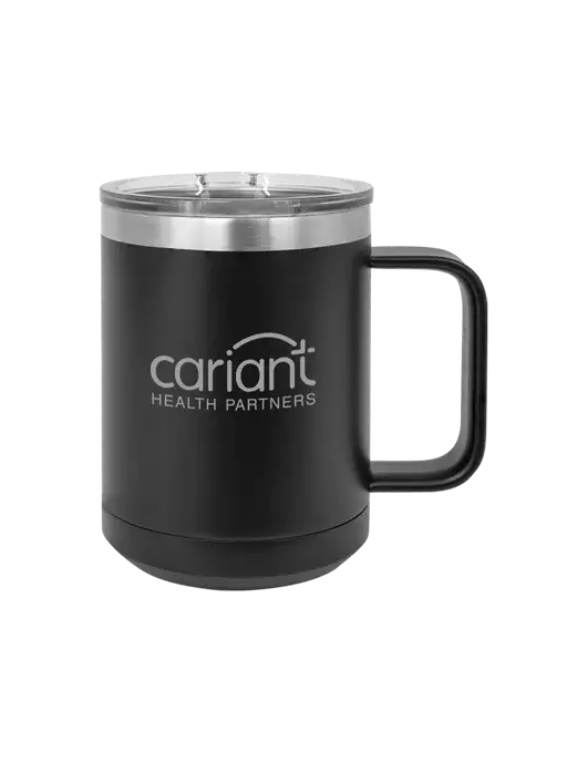 Polar Camel 15 oz Powder Coated Black Vacuum Insulated Mug with Slider Lid w/Cariant Logo
