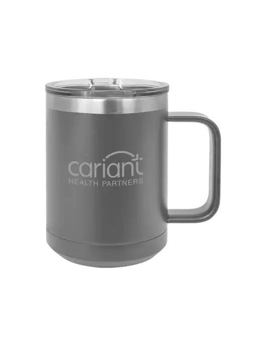Polar Camel 15 oz Powder Coated Grey Vacuum Insulated Mug with Slider Lid w/Cariant Logo