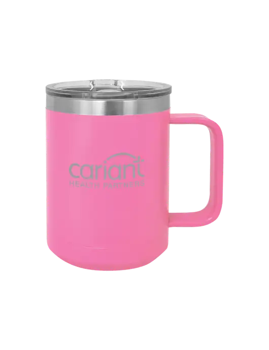 Polar Camel 15 oz Powder Coated Pink Vacuum Insulated Mug with Slider Lid w/Cariant Logo