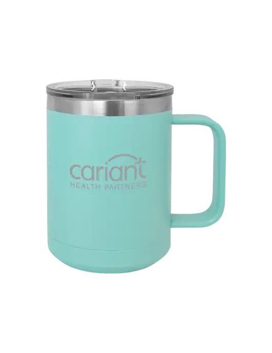 Polar Camel 15 oz Powder Coated Seafoam Vacuum Insulated Mug with Slider Lid w/Cariant Logo