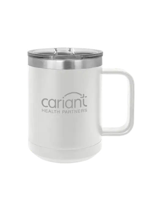Polar Camel 15 oz Powder Coated White Vacuum Insulated Mug with Slider Lid w/Cariant Logo