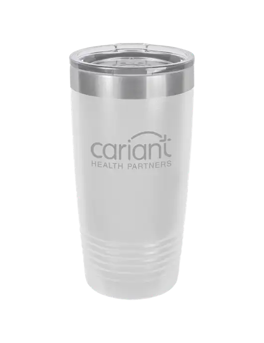Polar Camel 20 oz Powder Coated White Vacuum Insulated Tumbler  w/Cariant Logo