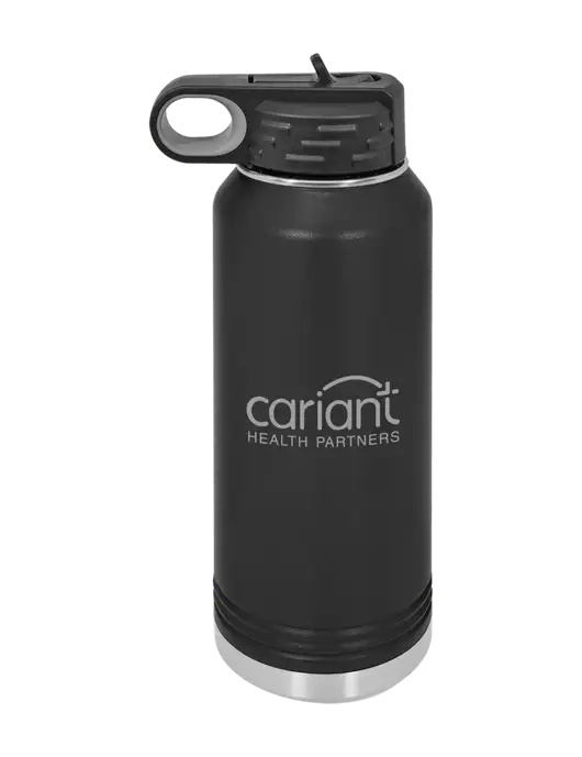 Polar Camel 32 oz Powder Coated Black Vacuum Insulated Water Bottle w/Cariant Logo