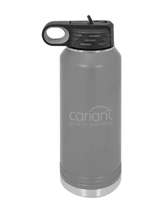 Polar Camel 32 oz Powder Coated Grey Vacuum Insulated Water Bottle w/Cariant Logo
