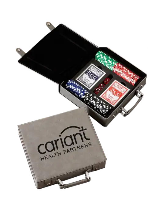 Grey Leatherette 100 Chip Poker Set w/Cariant Logo