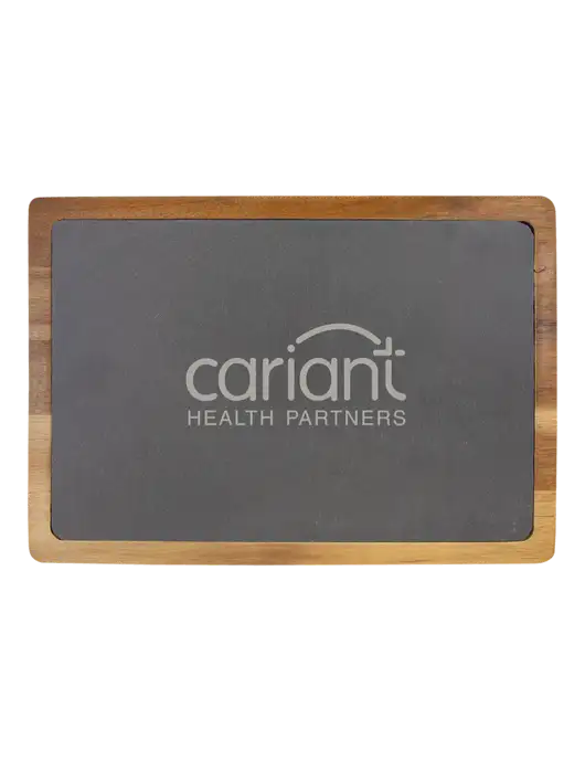 Acacia Wood/Slate Cutting Board, 13 x 9 w/Cariant Logo