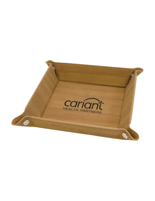 Bamboo Leatherette Valet Tray, 6 x 6 w/Cariant Logo