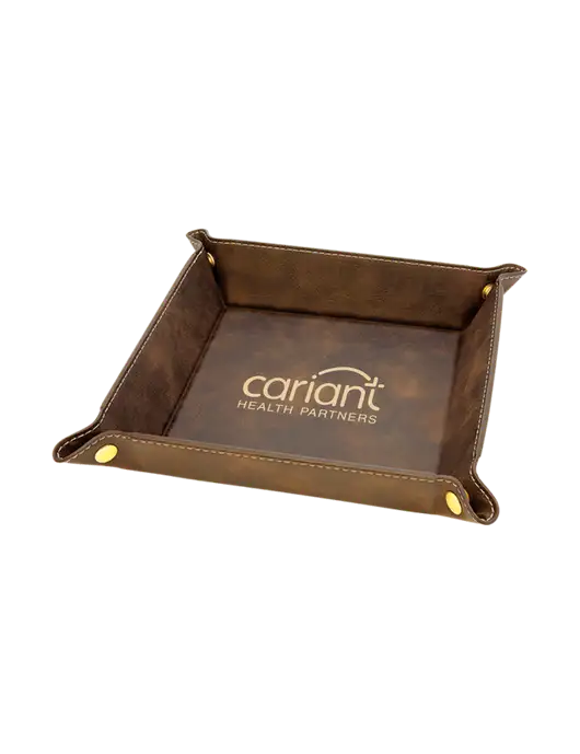 Rustic Leatherette Valet Tray, 6 x 6 w/Cariant Logo