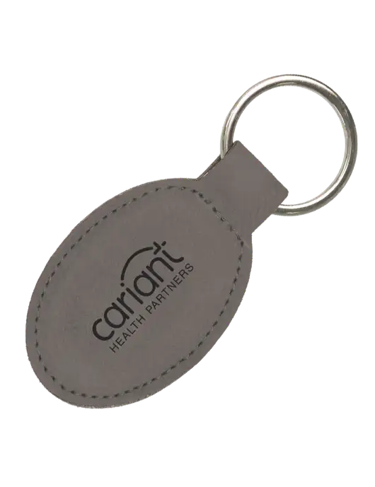 Grey Leatherette Oval Keychain w/Cariant Logo
