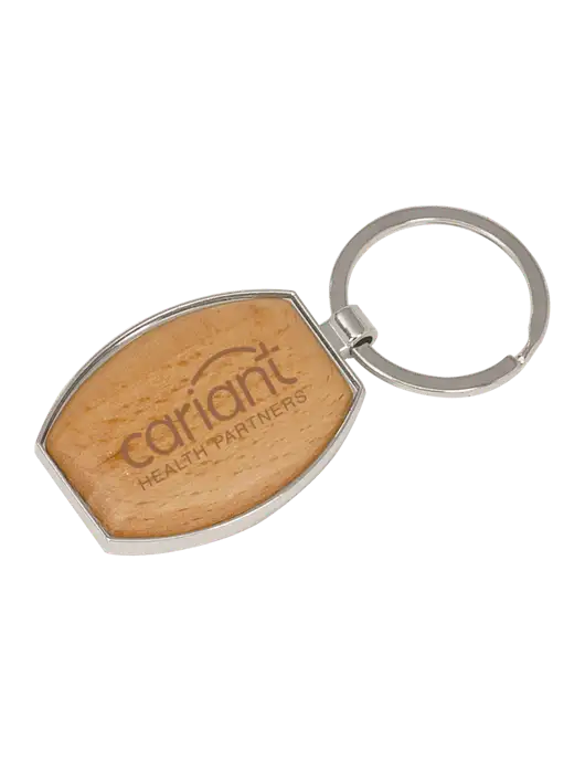Wood & Silver Oval Keychain w/Cariant Logo