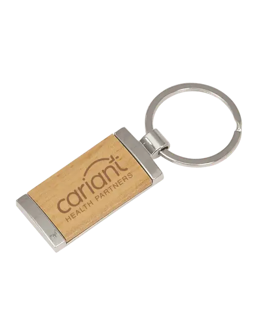 Wood & Silver Rectangle Keychain w/Cariant Logo