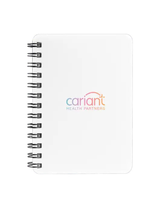 Sturdy White Hardcover Notebook, 5.25 x 7 w/Cariant Logo