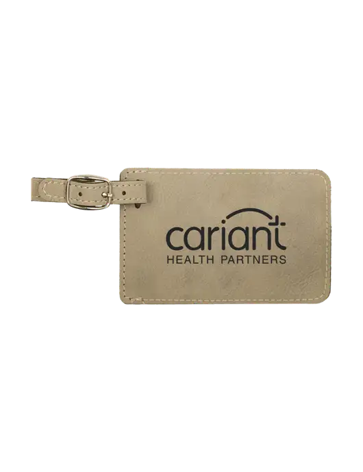 Tan Leatherette Luggage Tag w/Cariant Logo
