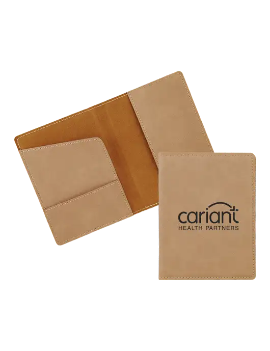 Tan Leatherette Passport Holder w/Cariant Logo