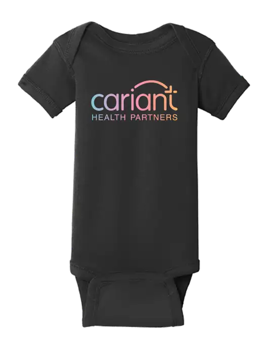 Rabbit Skins Black Infant Short Sleeve Baby Rib Bodysuit w/Cariant Logo