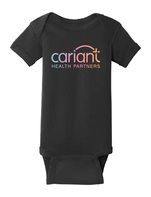 Rabbit Skins Black Infant Short Sleeve Baby Rib Bodysuit w/Cariant Logo