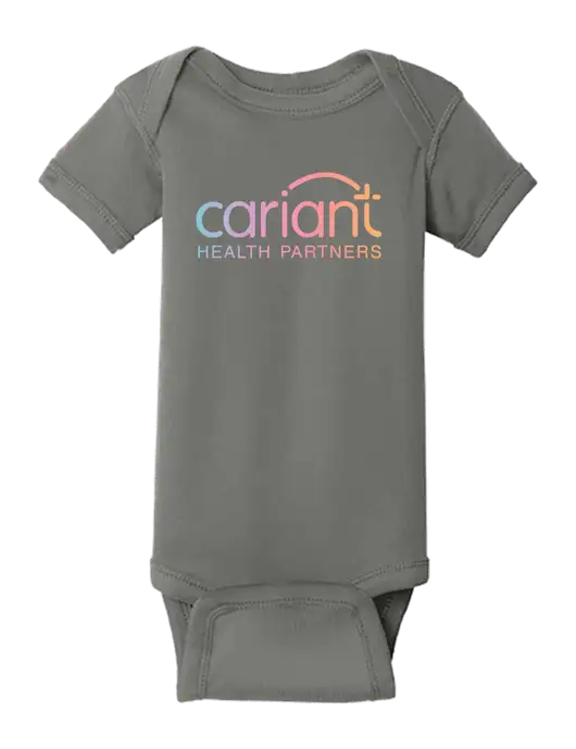 Rabbit Skins Charcoal Infant Short Sleeve Baby Rib Bodysuit w/Cariant Logo
