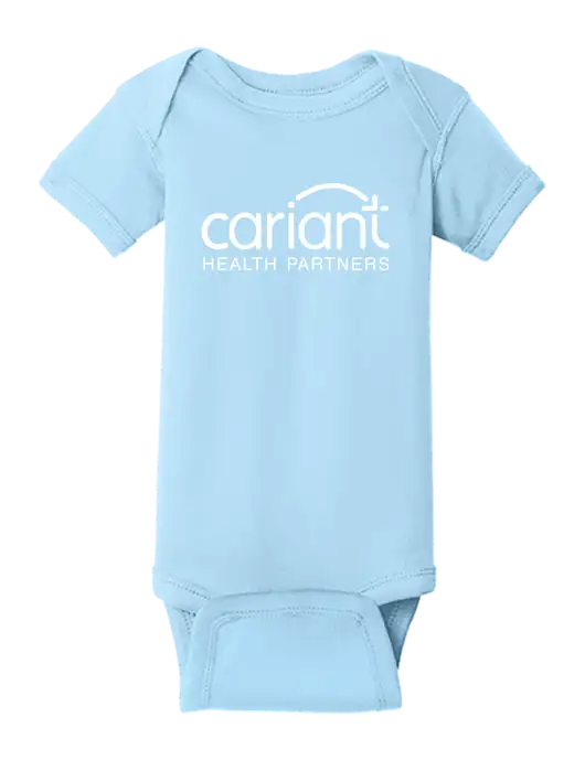 Rabbit Skins Light Blue Infant Short Sleeve Baby Rib Bodysuit w/Cariant Logo