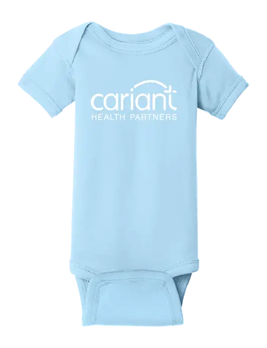 Rabbit Skins Light Blue Infant Short Sleeve Baby Rib Bodysuit w/Cariant Logo