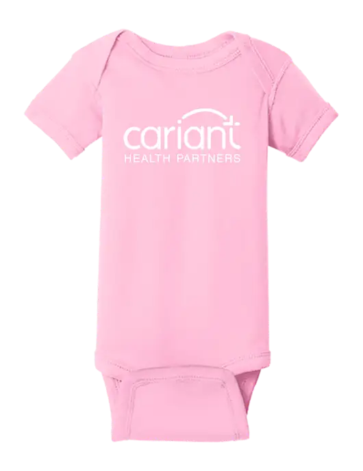 Rabbit Skins Pink Infant Short Sleeve Baby Rib Bodysuit w/Cariant Logo