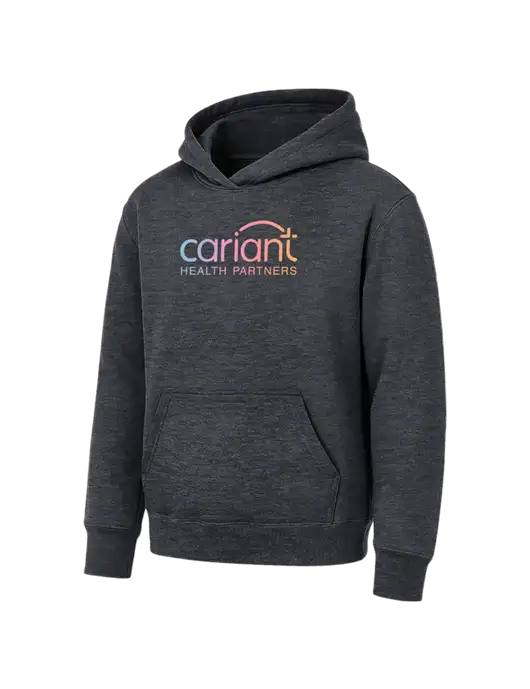 Youth Dark Heather Grey 7.8 oz Pullover Hooded Sweatshirt w/Cariant Logo