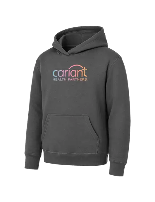 Youth Charcoal 7.8 oz Pullover Hooded Sweatshirt w/Cariant Logo