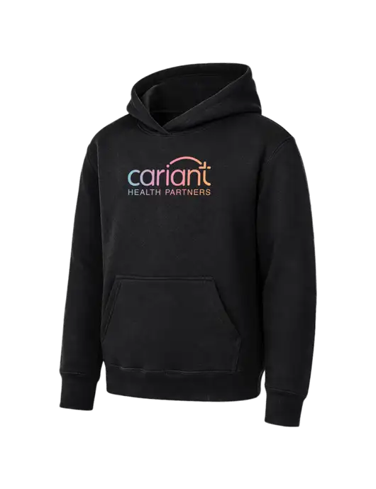 Youth Black 7.8 oz Pullover Hooded Sweatshirt w/Cariant Logo