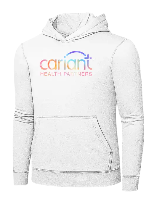 White 7.8 oz Ring Spun Hooded Sweatshirt w/Cariant Tie Dye Logo