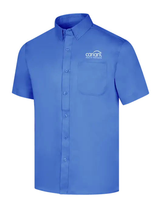 Short Sleeve Dark Carolina Blue Superpro React Twill Shirt w/Cariant Logo
