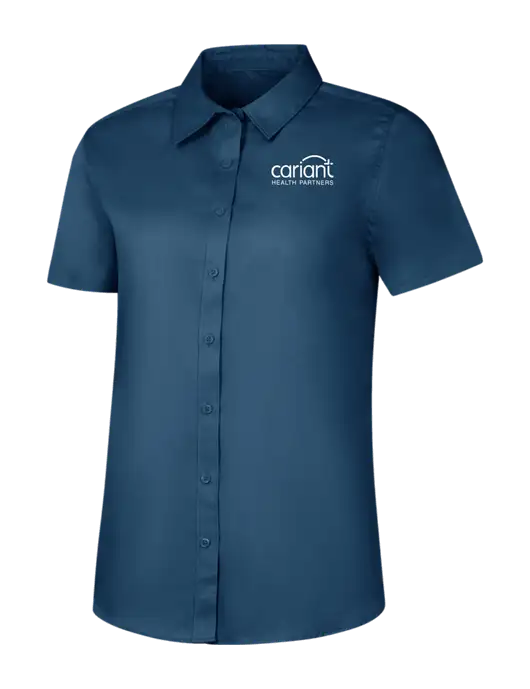 Womens Light Navy Short Sleeve Superpro React Twill Shirt w/Cariant Logo
