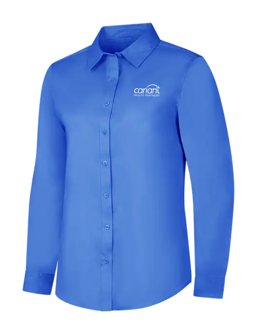 Dark Carolina Blue Womens Long Sleeve Superpro React Twill Shirt w/Cariant Logo