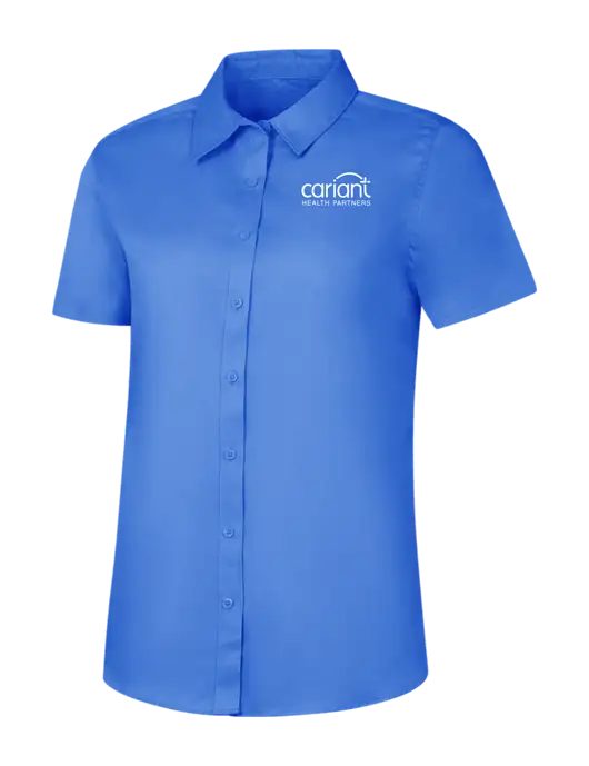 Womens Dark Carolina Blue Short Sleeve Superpro React Twill Shirt w/Cariant Logo