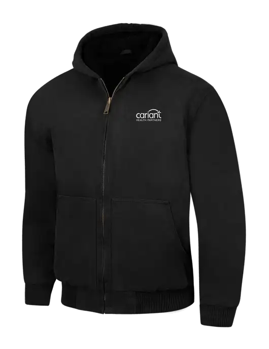 CornerStone Black Washed Duck Cloth Insulated Hooded Work Jacket w/Cariant Logo