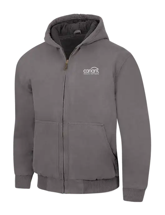 CornerStone Medium Grey Washed Duck Cloth Insulated Hooded Work Jacket w/Cariant Logo