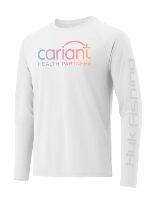 HUK White LoPro Pursuit Long Sleeve T-Shirt w/Cariant Logo