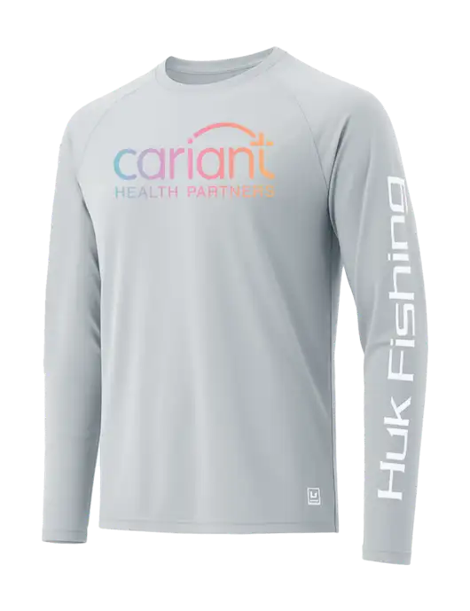HUK Light Grey LoPro Pursuit Long Sleeve T-Shirt w/Cariant Logo