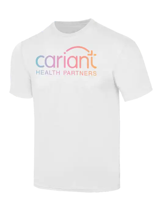 Simply Soft White 4.5oz  Poly/Combed Ring Spun Cotton T-Shirt w/Cariant Logo