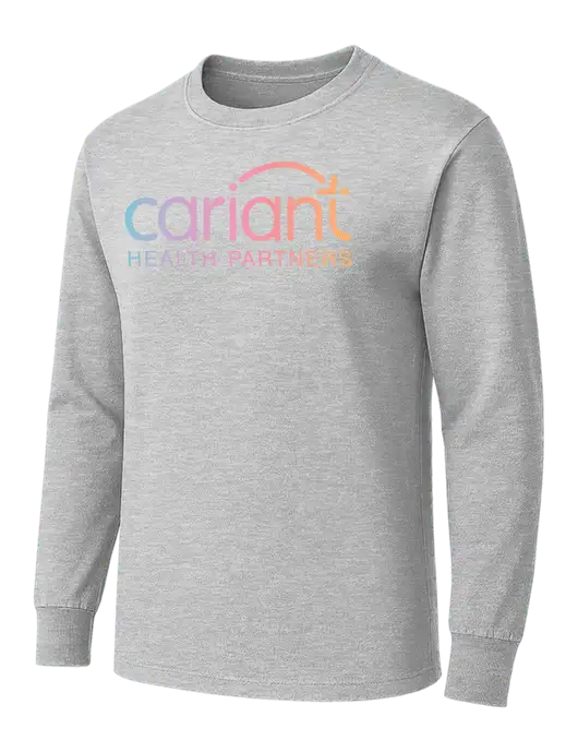 Light Grey Heather Heavyweight Long Sleeve 6.1 oz T-Shirt w/Cariant Logo