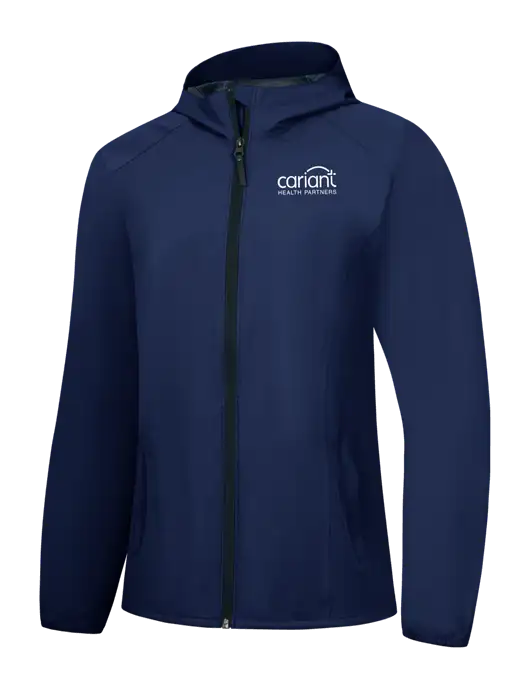 Womens Navy Essential Rain Jacket w/Cariant Logo