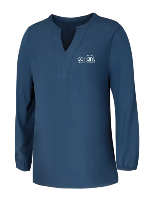 Mercer+Mettle Womens Light Navy Blue Grey Stretch Crepe 3/4 Sleeve Blouse w/Cariant Logo