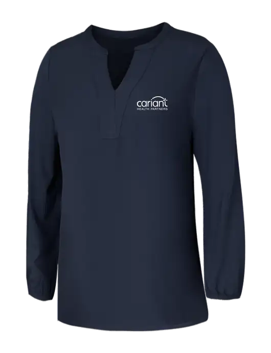 Mercer+Mettle Womens Navy Stretch Crepe 3/4 Sleeve Blouse w/Cariant Logo