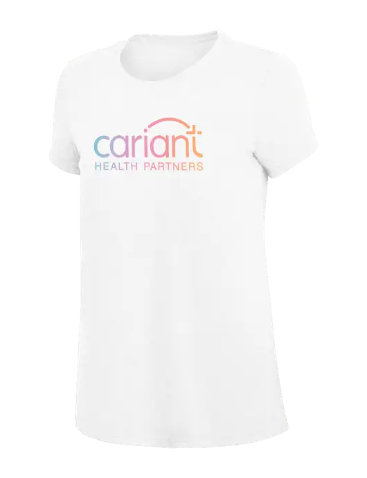 Womens Simply Soft White 4.5oz Poly/Combed Ring Spun Cotton T-Shirt
 w/Cariant Logo