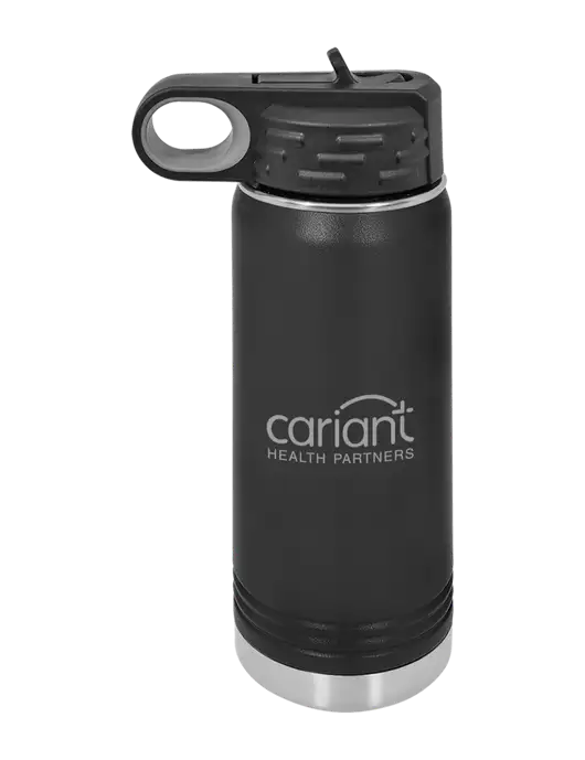 Polar Camel 20 oz Powder Coated Black Vacuum Insulated Water Bottle w/Cariant Logo